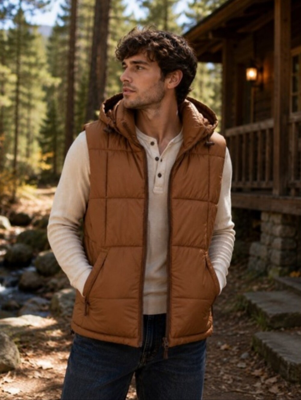 American Eagle Outfitters Mens Brown/Copper Puffer Vest PrimaLoft